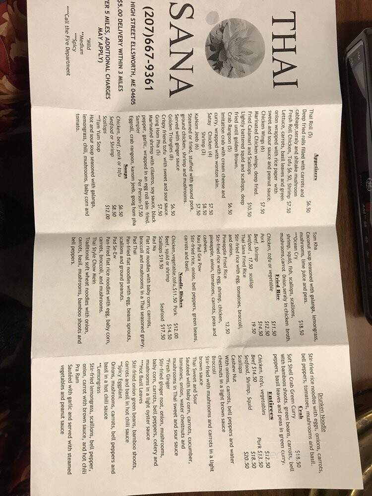 Thai Sana - Ellsworth, ME menu_pic
