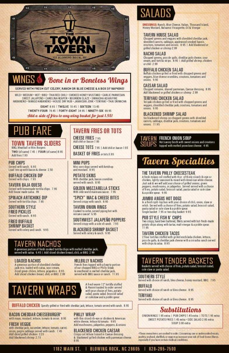 The Town Tavern - Blowing Rock, NC menu_pic