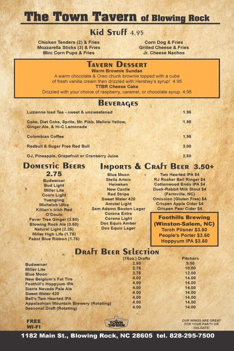 The Town Tavern - Blowing Rock, NC menu_pic