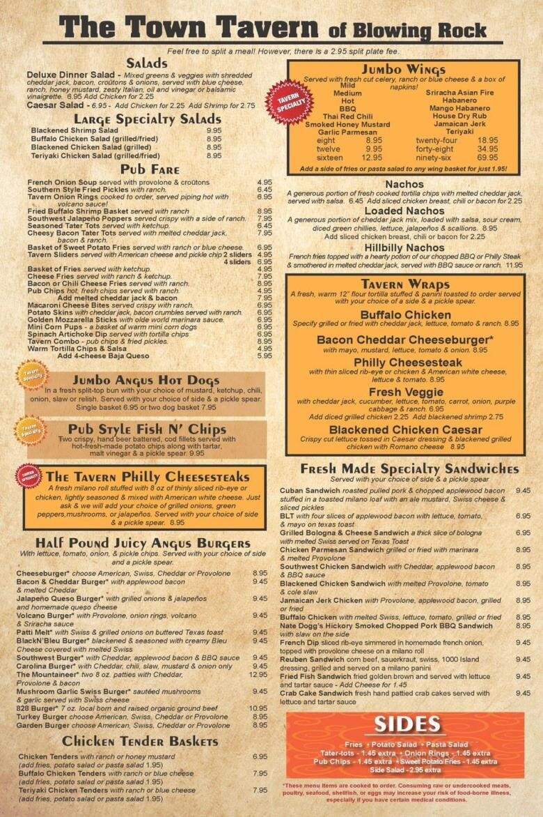 The Town Tavern - Blowing Rock, NC menu_pic