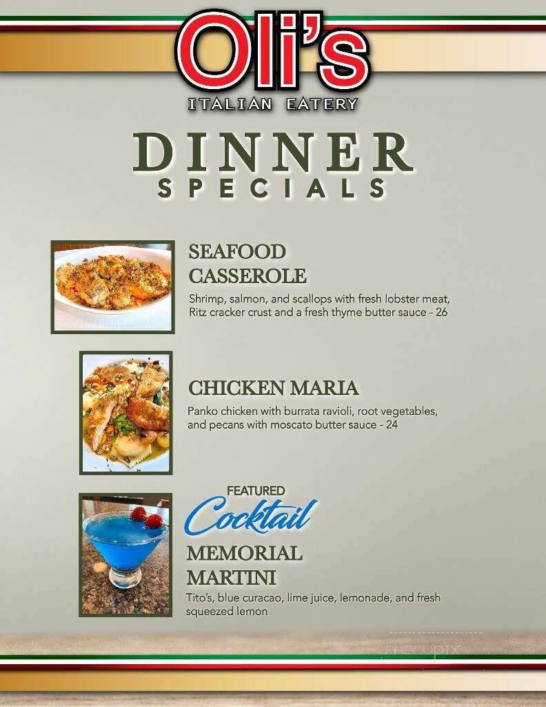 Oli's Italian Restaurant - West Boylston, MA menu_pic