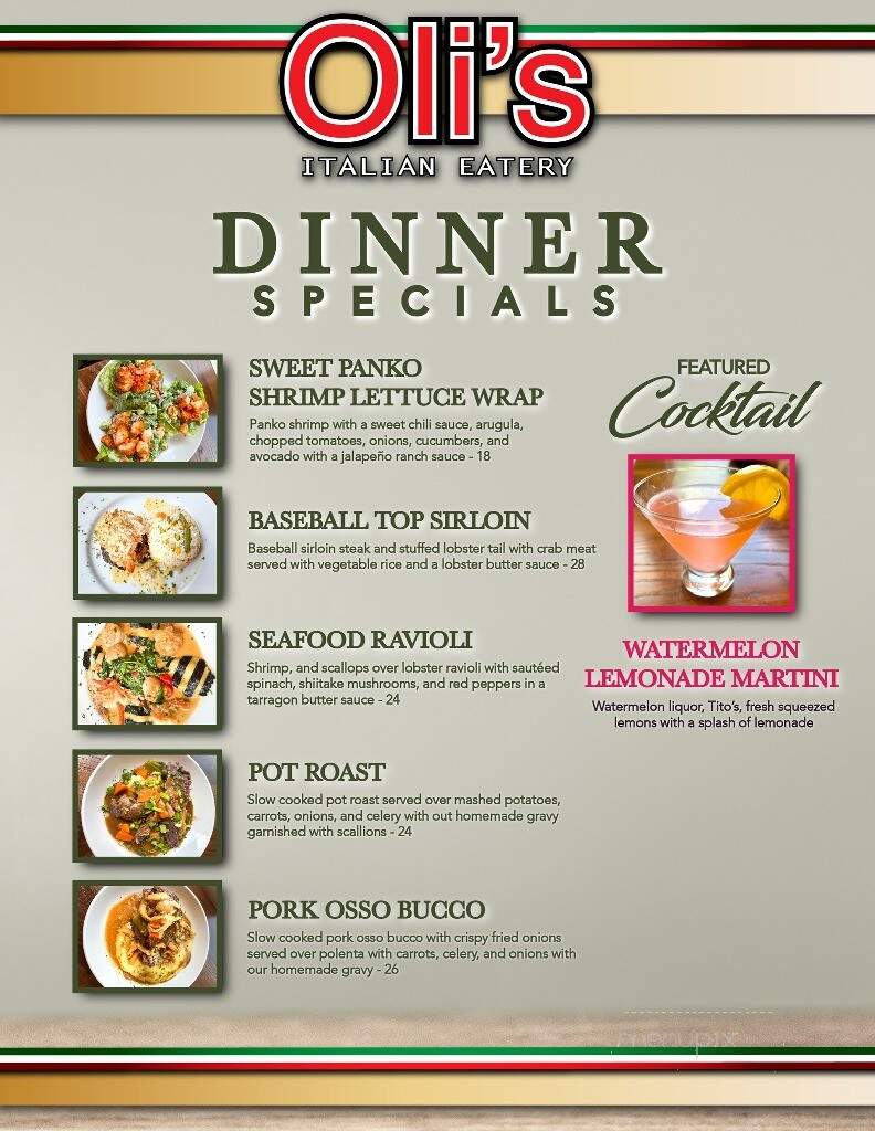 Oli's Italian Restaurant - West Boylston, MA menu_pic