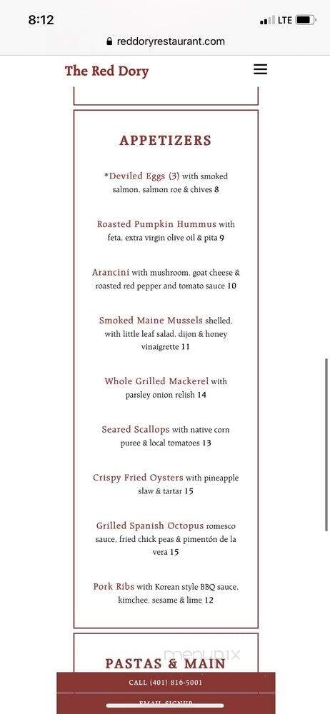 Red Dory - Tiverton, RI menu_pic
