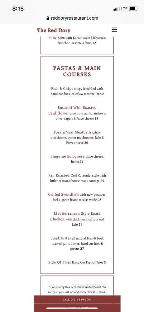 Red Dory - Tiverton, RI menu_pic