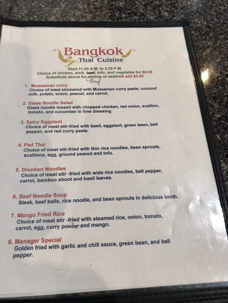Bangkok Thai Cuisine - Lewes, DE menu_pic