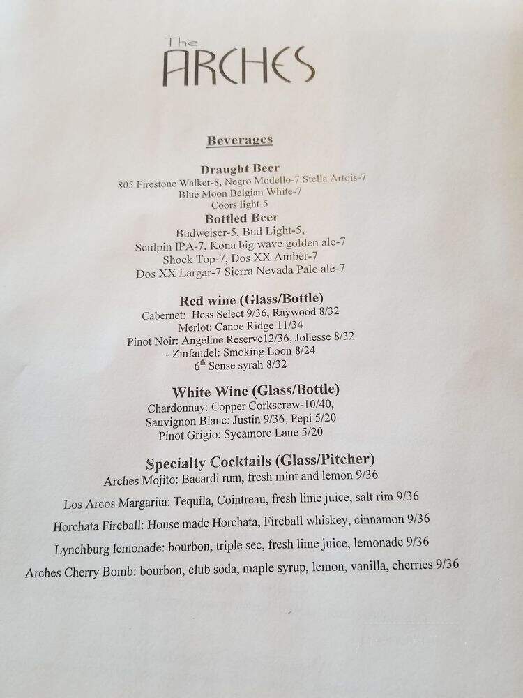 Arches at the Borrego Springs Resort - Borrego Springs, CA menu_pic