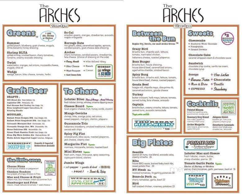 Arches at the Borrego Springs Resort - Borrego Springs, CA menu_pic