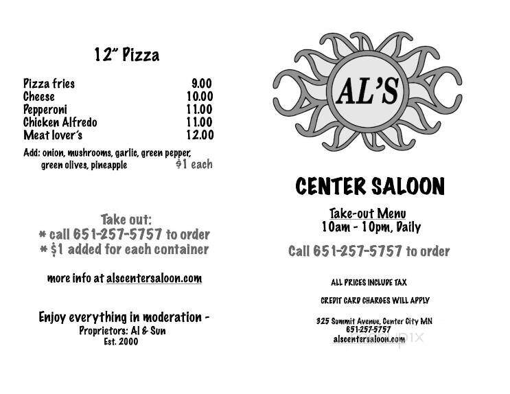 Al's Center Saloon - Center City, MN menu_pic