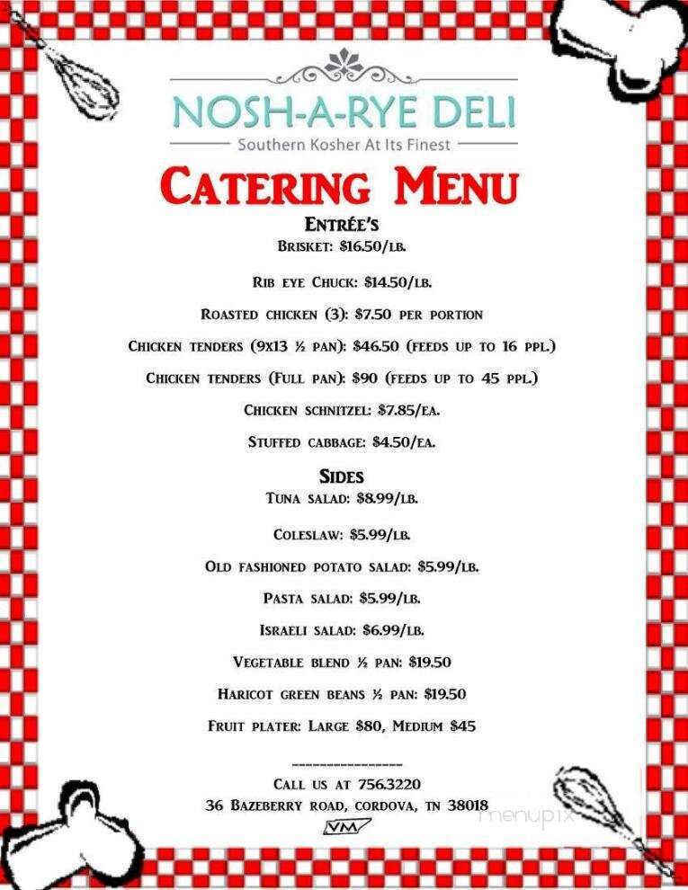 Nosh-a-Rye Kosher Deli - Cordova, TN menu_pic