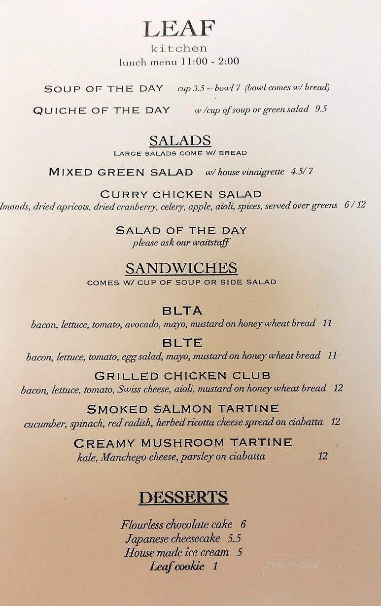 Leaf Kitchen - Iowa City, IA menu_pic
