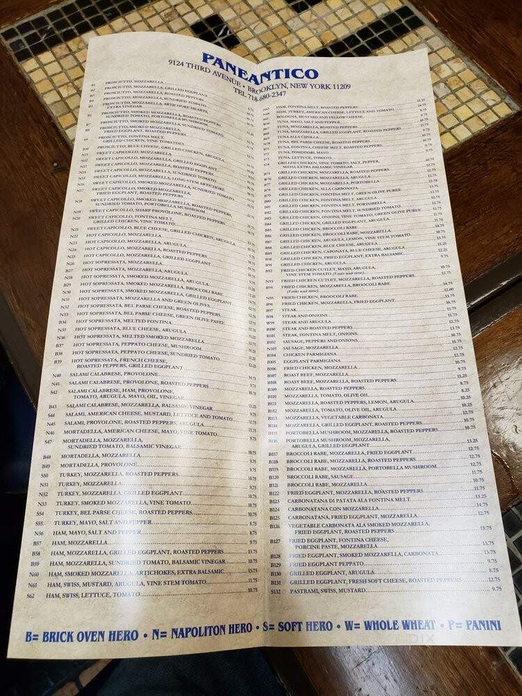 Paneantico Bakery Cafe - Brooklyn, NY menu_pic