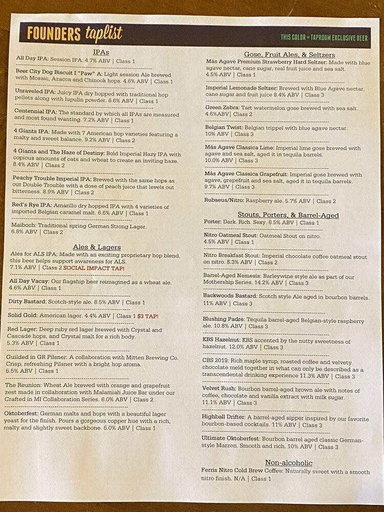 Founders Brewing Company - Grand Rapids, MI menu_pic