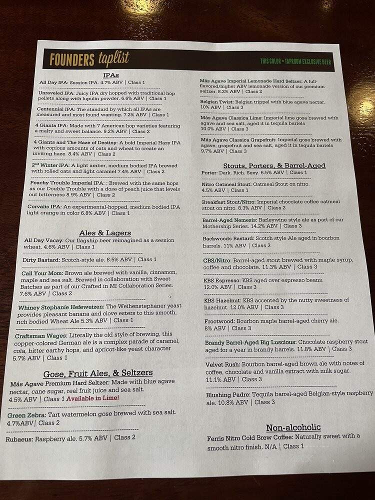 Founders Brewing Company - Grand Rapids, MI menu_pic