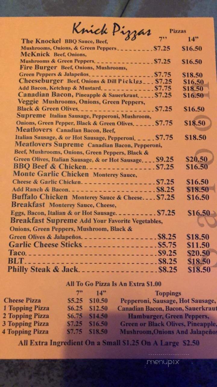 Knicker's Saloon - Dubuque, IA menu_pic