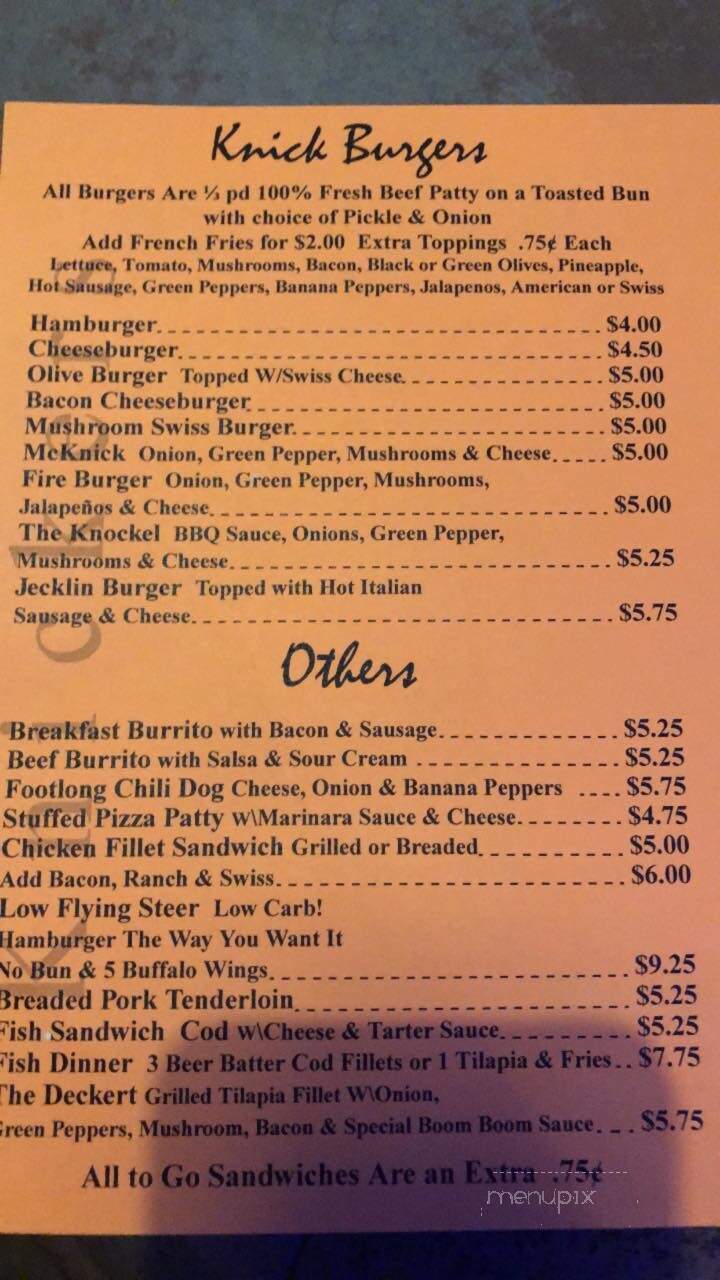 Knicker's Saloon - Dubuque, IA menu_pic