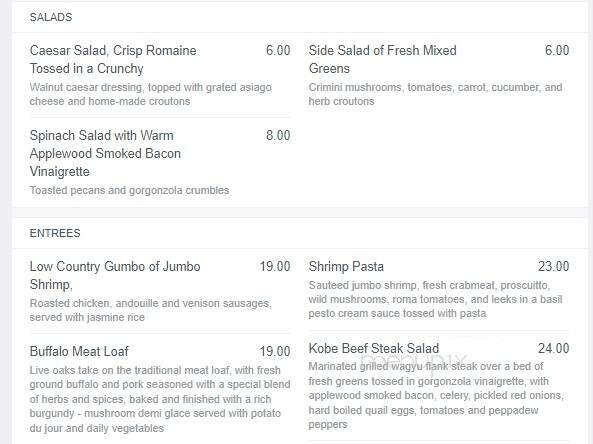 Live Oak Cafe - Southport, NC menu_pic