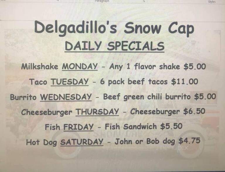 Delgadillos Snow Cap - Seligman, AZ menu_pic