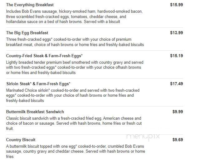 Bob Evans Restaurant - Dundee, MI menu_pic
