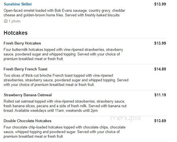 Bob Evans Restaurant - Dundee, MI menu_pic
