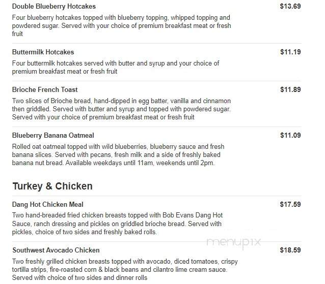 Bob Evans Restaurant - Dundee, MI menu_pic