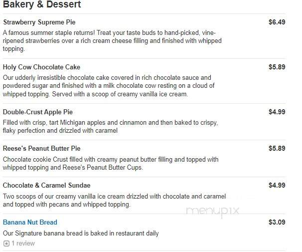 Bob Evans Restaurant - Dundee, MI menu_pic