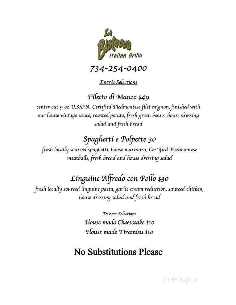 La Bistecca Italian Grille - Plymouth, MI menu_pic