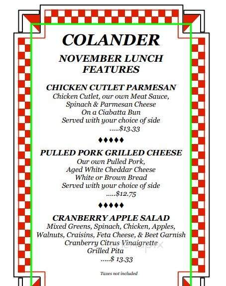 The Colander - Trail, BC menu_pic