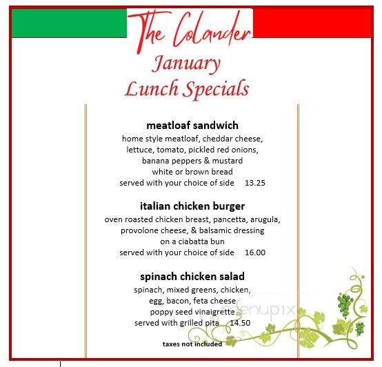The Colander - Trail, BC menu_pic