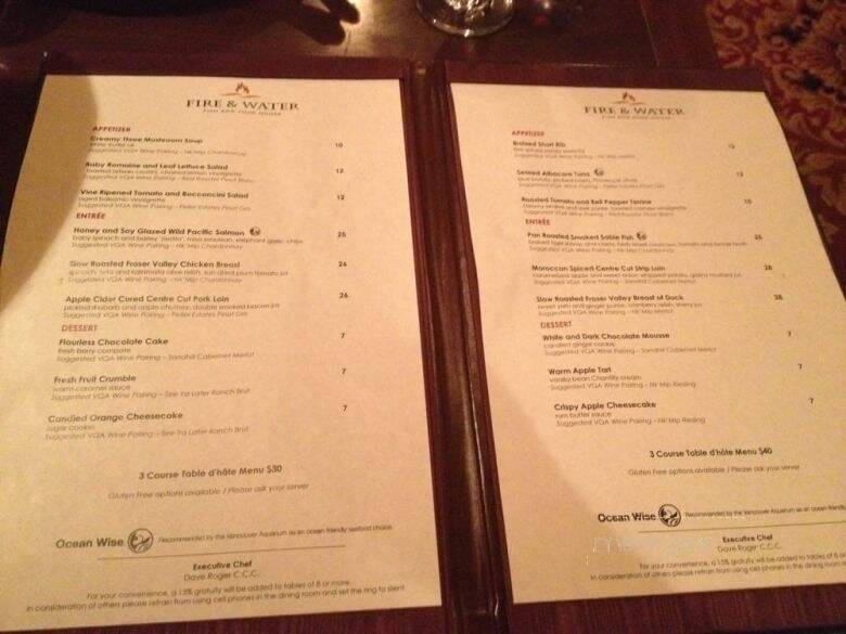 Fire & Water Fish and Chop House - Victoria, BC menu_pic