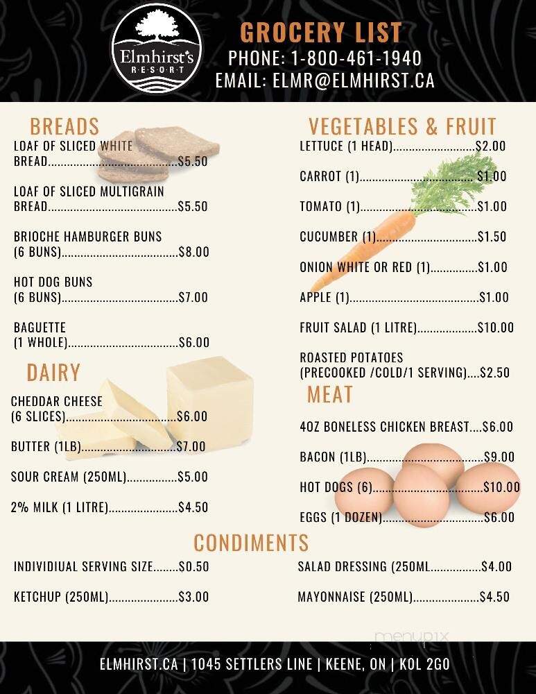 Elmhirst's Resort - Keene, ON menu_pic