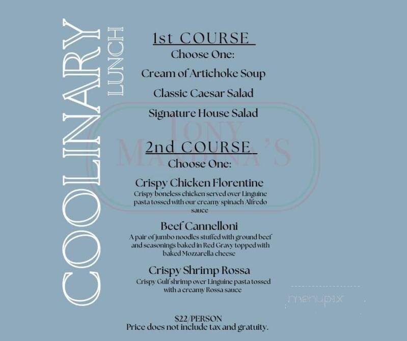 Tony Mandina's Restaurant - Gretna, LA menu_pic