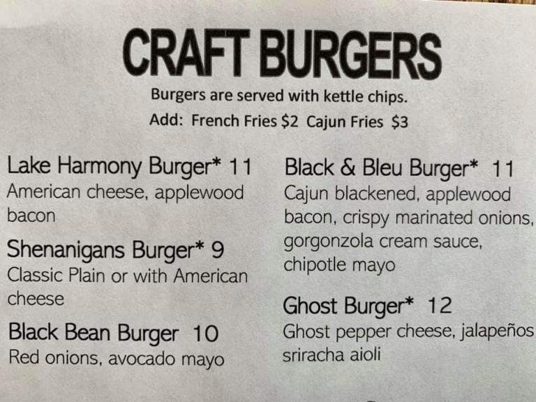 Shenanigan's Of Lake Harmony - Lake Harmony, PA menu_pic