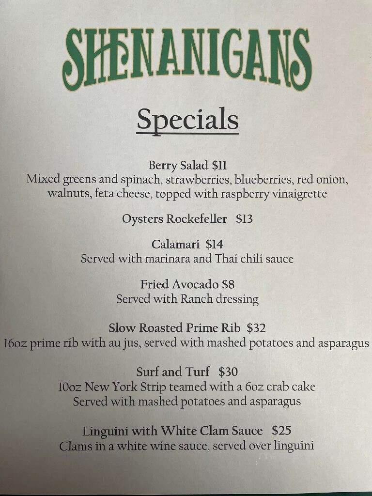 Shenanigan's Of Lake Harmony - Lake Harmony, PA menu_pic