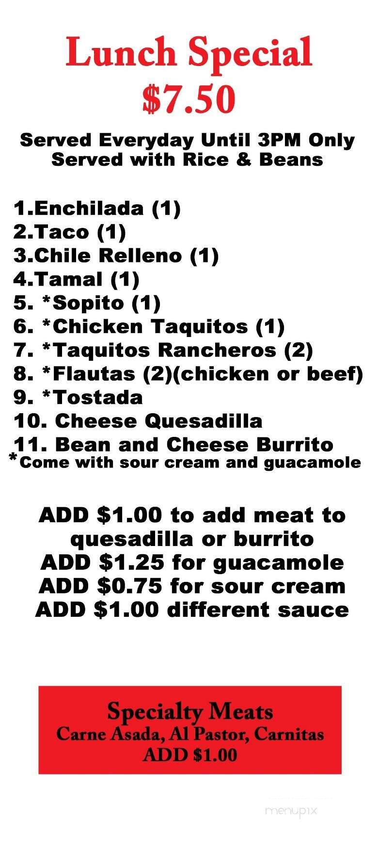 Las Mesitas - Battle Ground, WA menu_pic