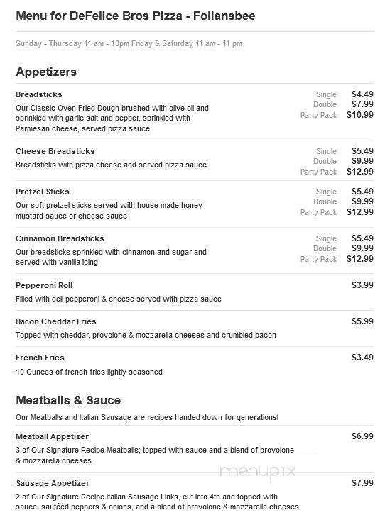 De Felice Brothers Pizza - Follansbee, WV menu_pic