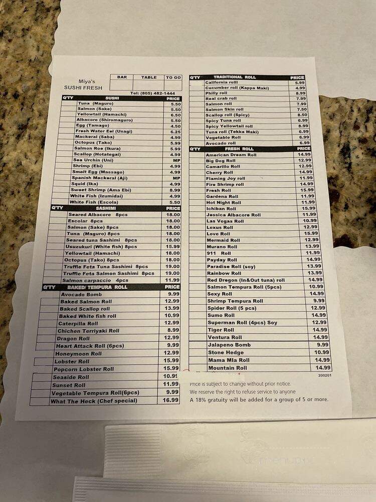Sushi Fresh - Camarillo, CA menu_pic