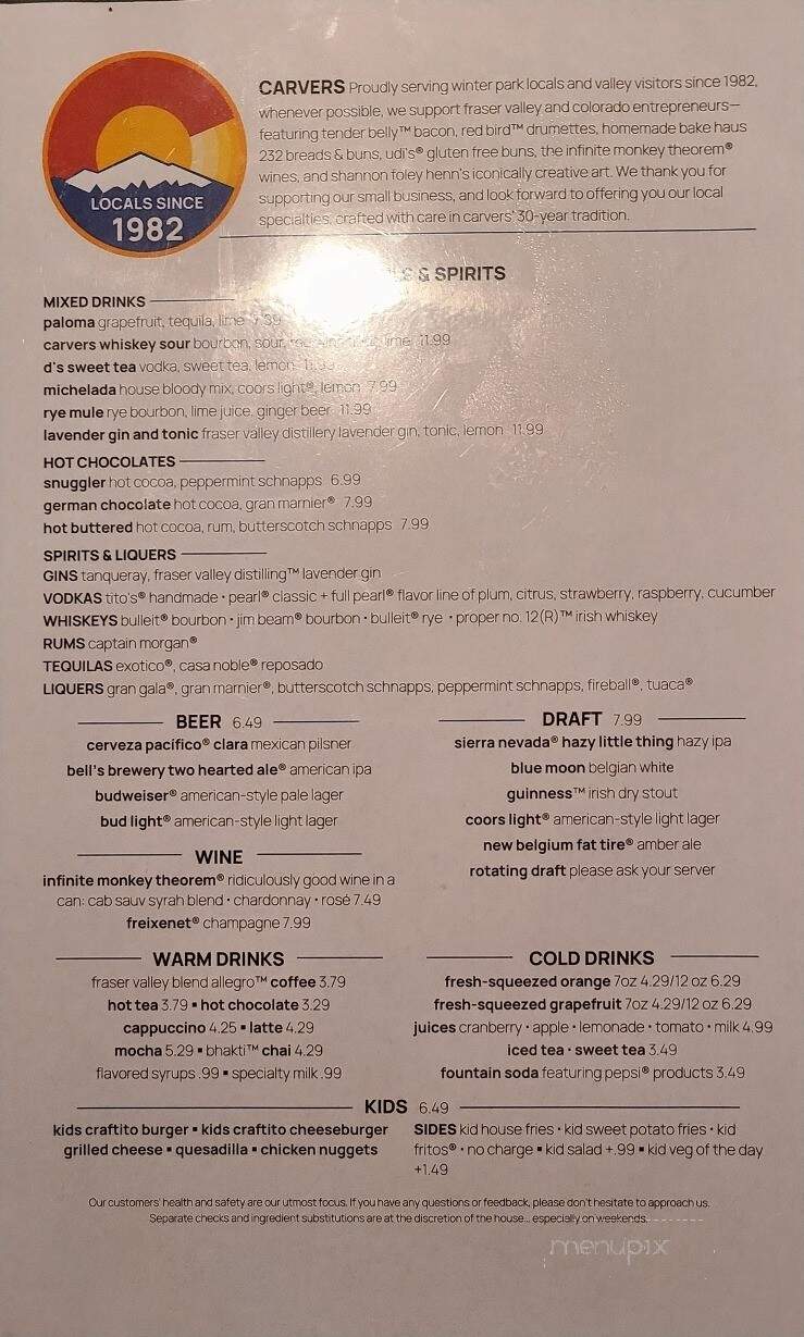 Carvers Bakery Cafe - Winter Park, CO menu_pic