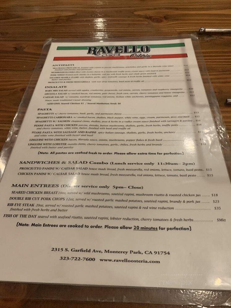 Ravello Osteria - Monterey Park, CA menu_pic