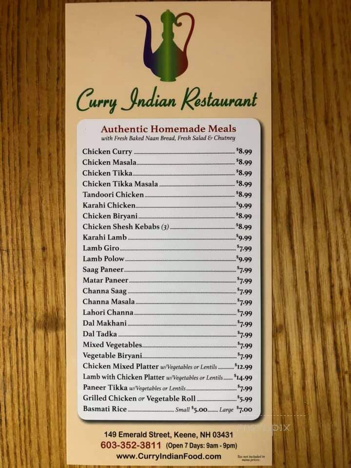 Curry Indian Restaurant - Keene, NH menu_pic