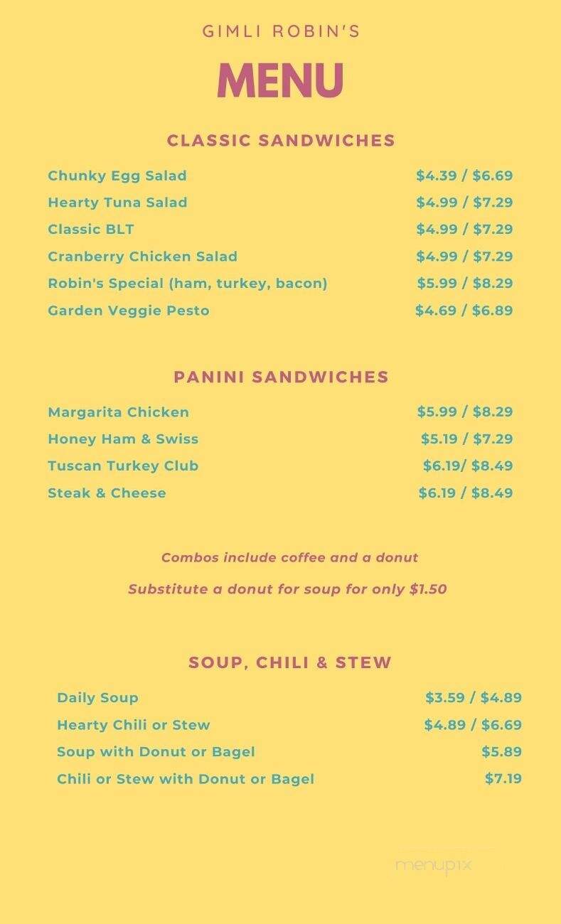 Robin's Donuts - Gimli, MB menu_pic