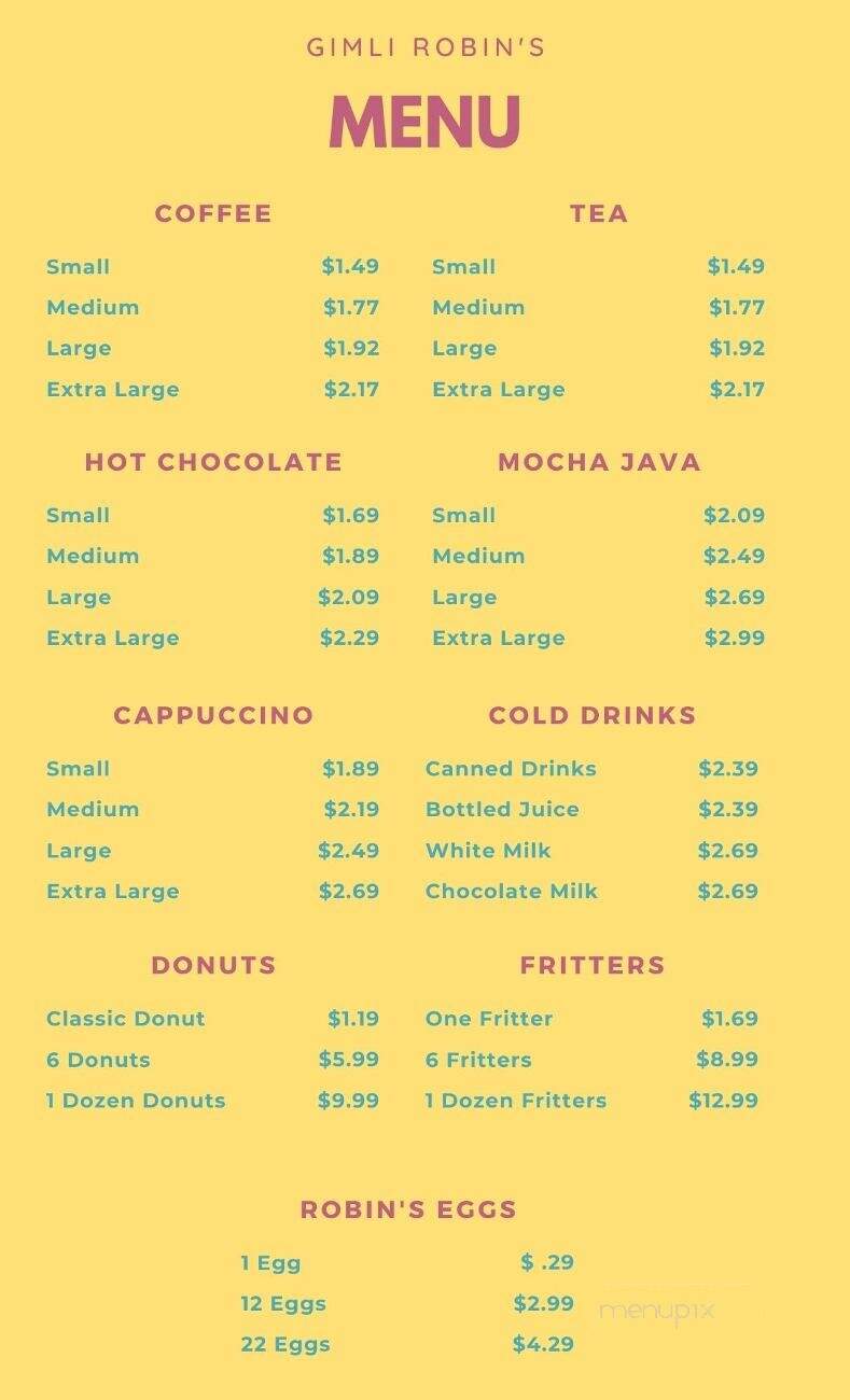 Robin's Donuts - Gimli, MB menu_pic