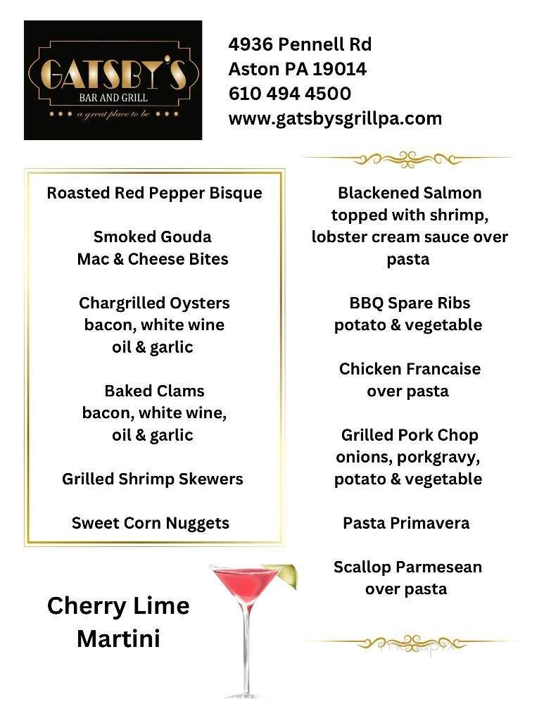 Gatsby's Bar and Grill - Aston, PA menu_pic