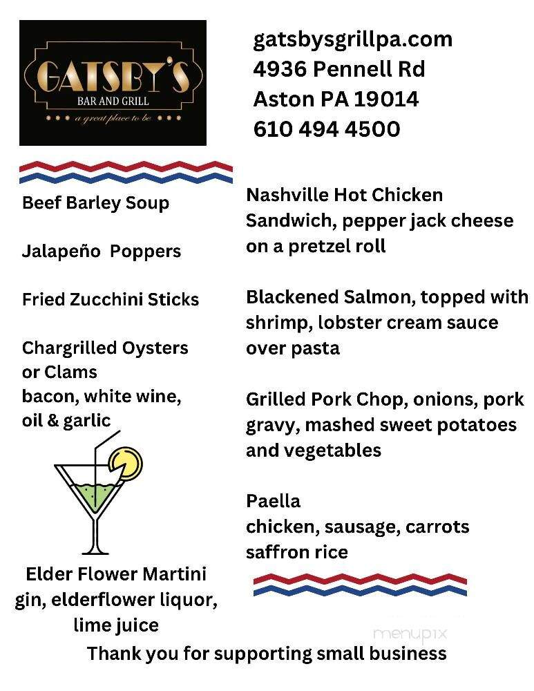 Gatsby's Bar and Grill - Aston, PA menu_pic
