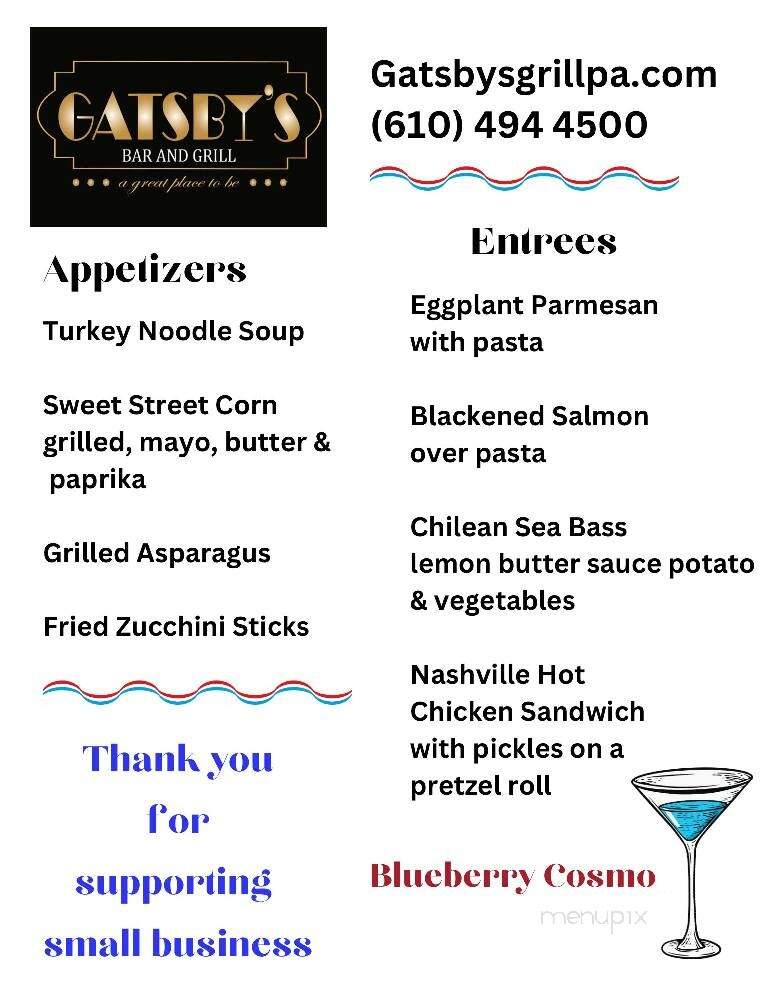 Gatsby's Bar and Grill - Aston, PA menu_pic