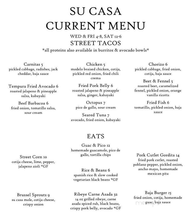 Su Casa - Plymouth, MA menu_pic