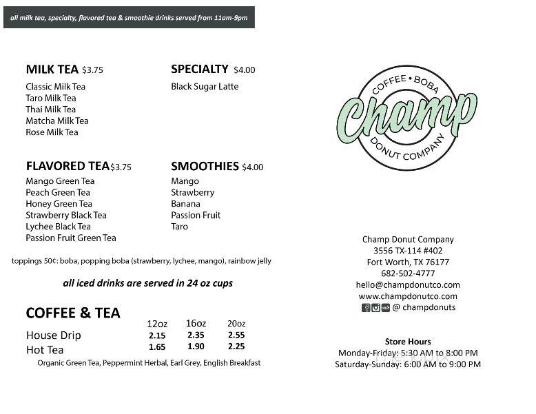 Champ Donut - Fort Worth, TX menu_pic
