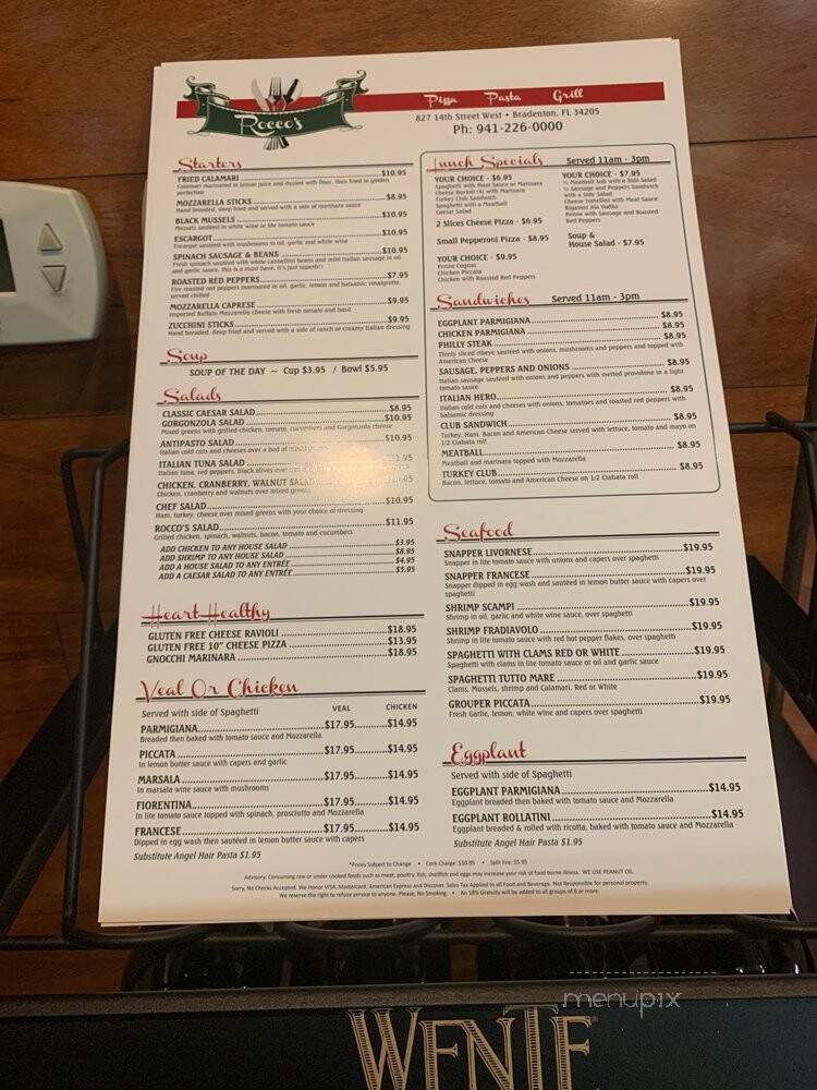 Rocco's Pizza Pasta Grill - Bradenton, FL menu_pic