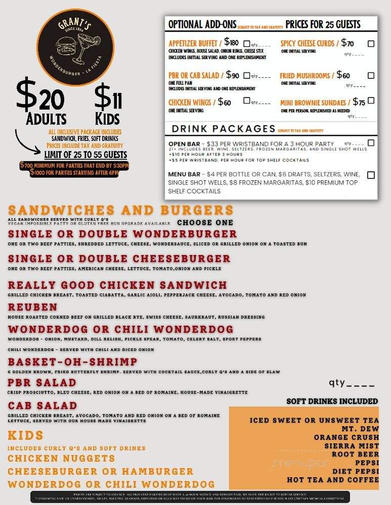 Grant's Wonderburger - Chicago, IL menu_pic