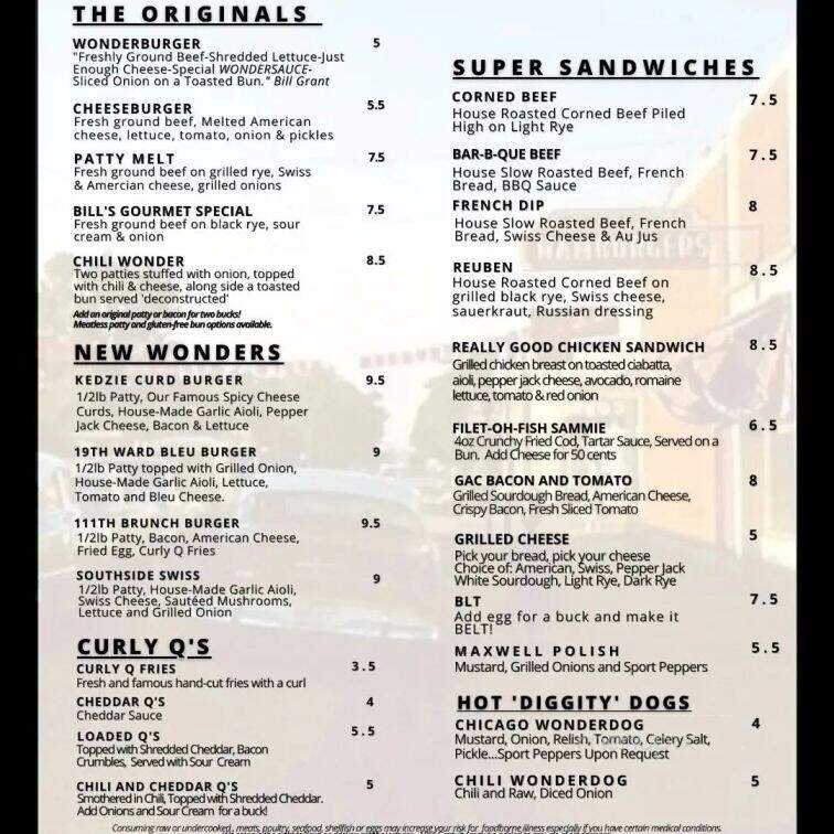 Grant's Wonderburger - Chicago, IL menu_pic