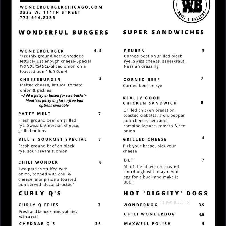 Grant's Wonderburger - Chicago, IL menu_pic